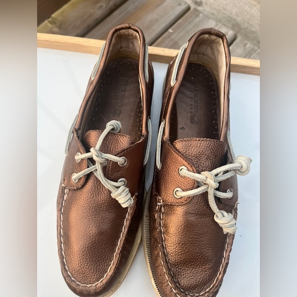 Sperry TopSiders my brown bronze metallic leather loafers 9M - Picture 3 of 10